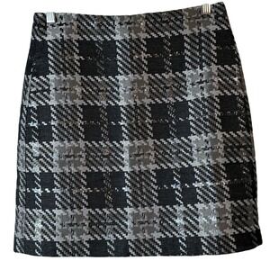 Loft Check Plaid  Mini Skirt Black/Gray/Silver Metallic NWT Sz 2P Preppy‎ Y2K